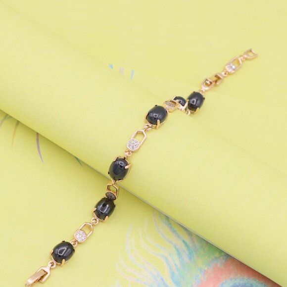 "Black Stone Rose Gold Bracelet with Sparkling Accents, XPBL1017 - Picture 3 of 12